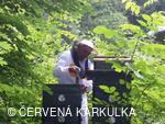Včelař Josef Vlach při Medobraní u Perníkové chaloupky 2009